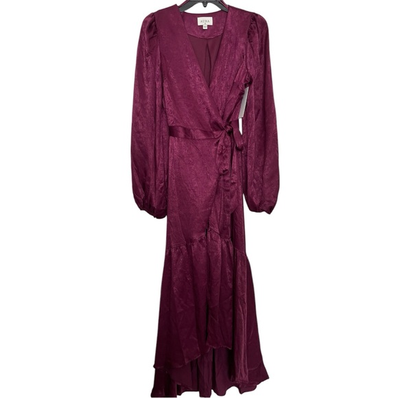 Aura “You Enchant Me” Satin Wrap Dress - Picture 3 of 5